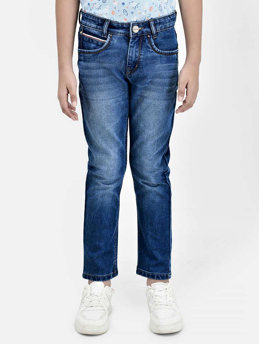 kids solid dark blue washed jeans