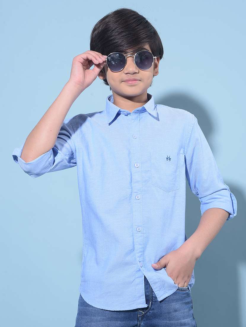 boys' mandarin collar solid color shirt