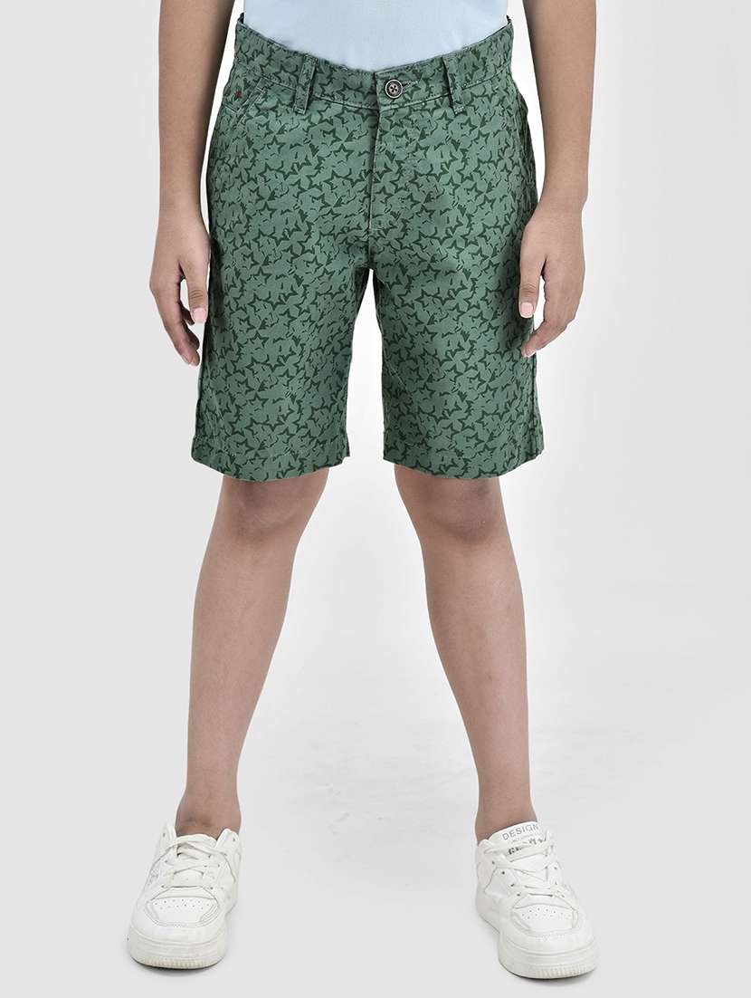 kids green printed three fourth shorts