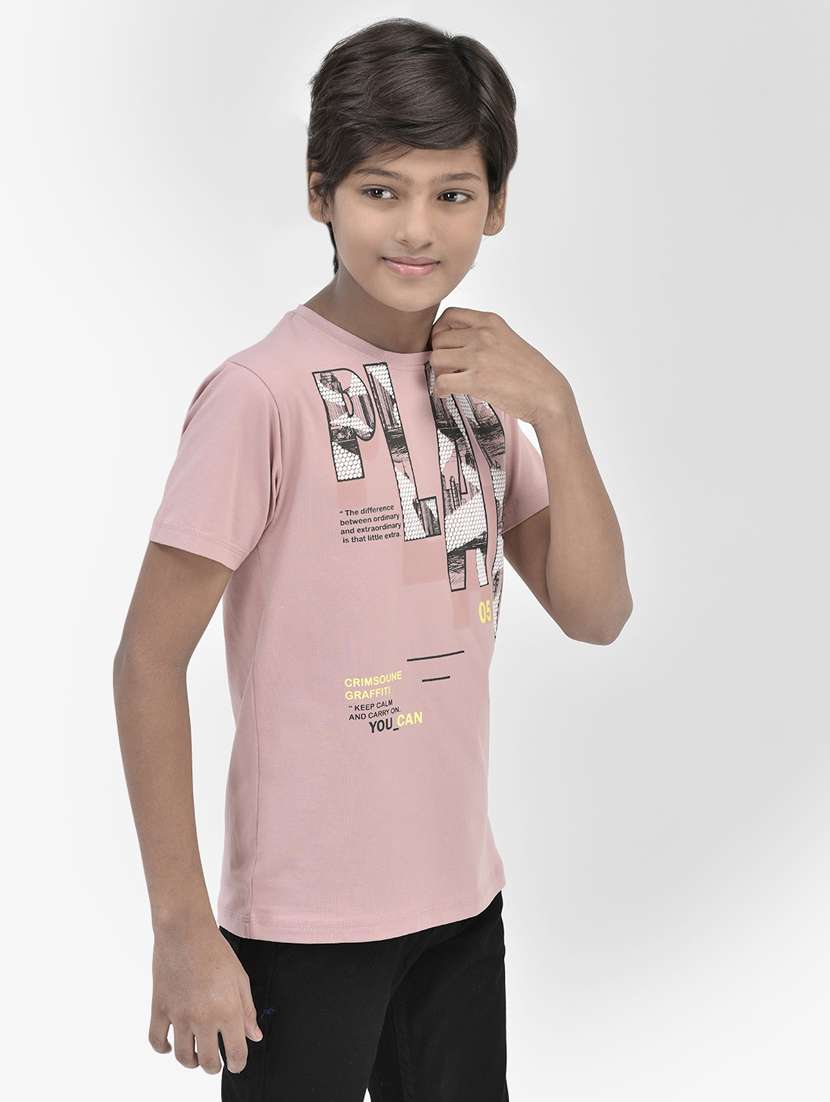 mauve cotton typographic t-shirt - 20895026 -  Standard Image - 2