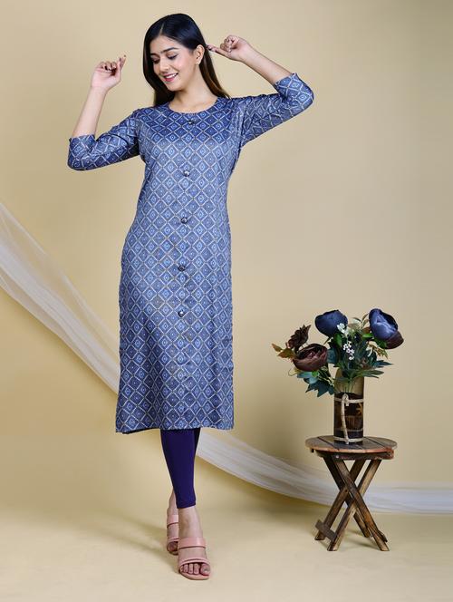 women round neck bandhani printed front and side both slit kurta - 20895090 -  Standard Image - 0