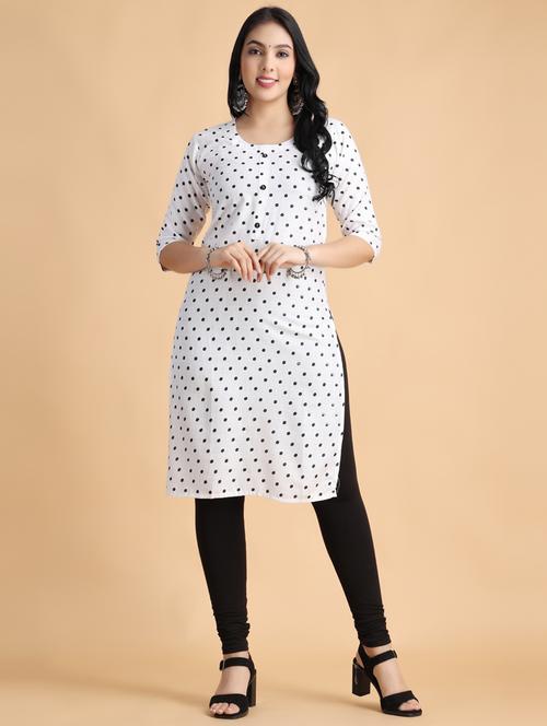 white polka dots straight kurta - 20895105 -  Standard Image - 0