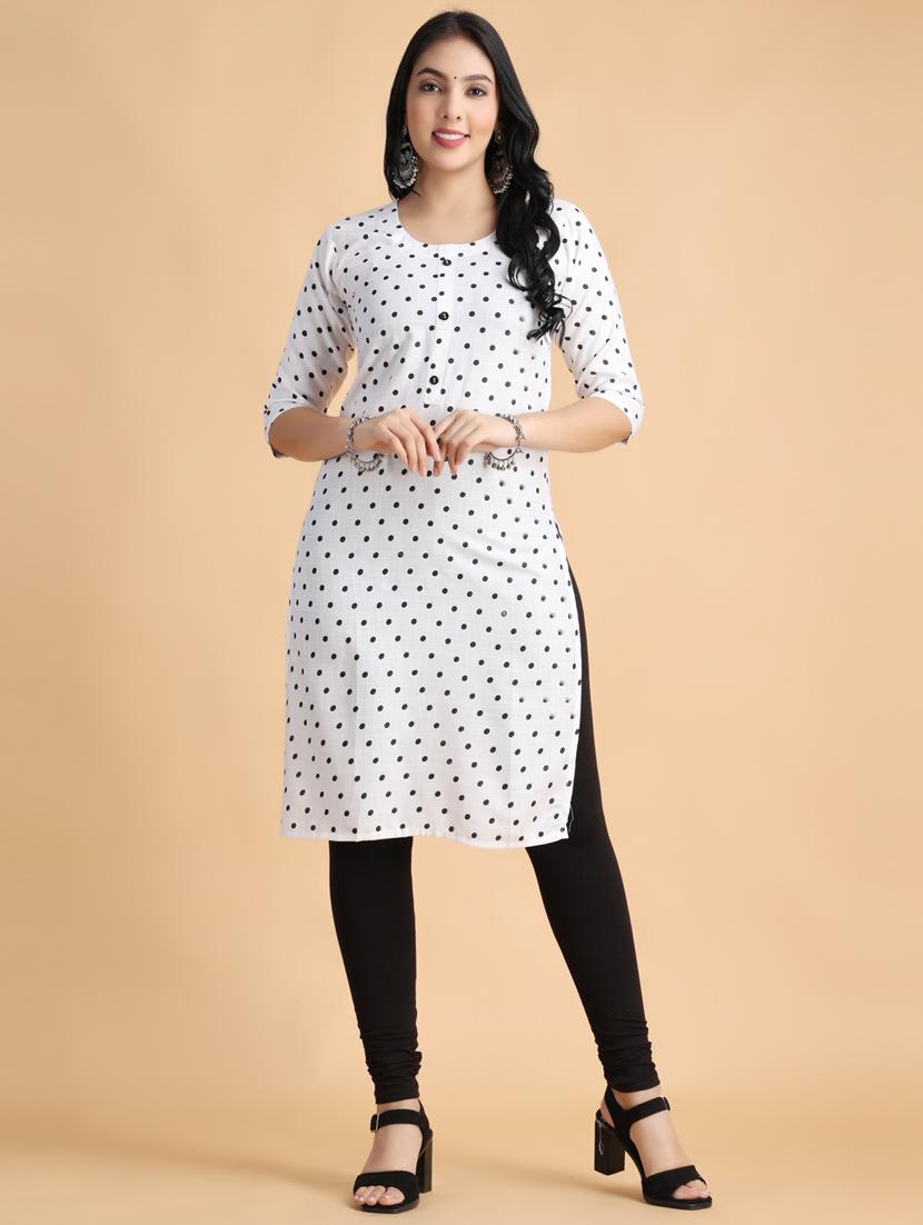 white polka dots straight kurta - 20895105 -  Zoom Image - 0