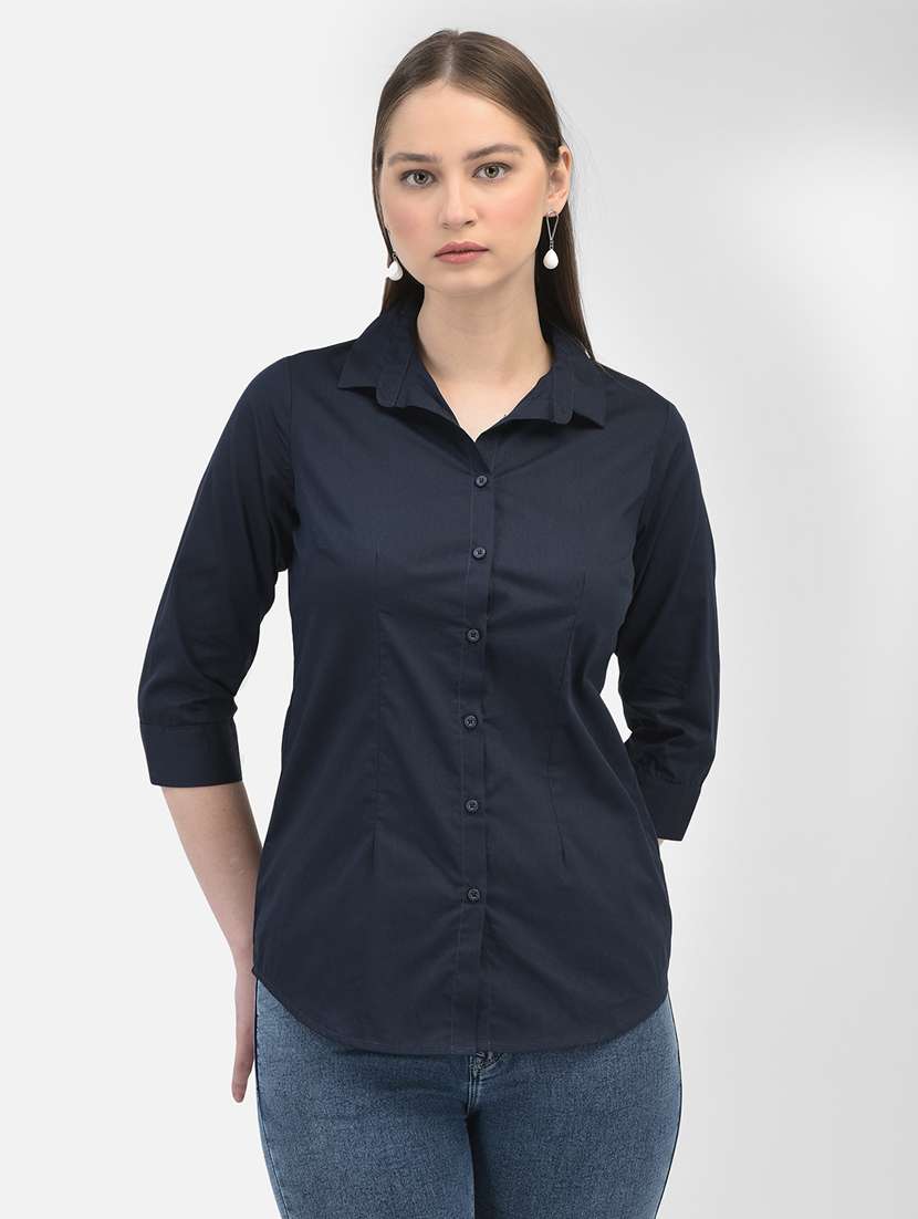 women's high-low solid color shirt