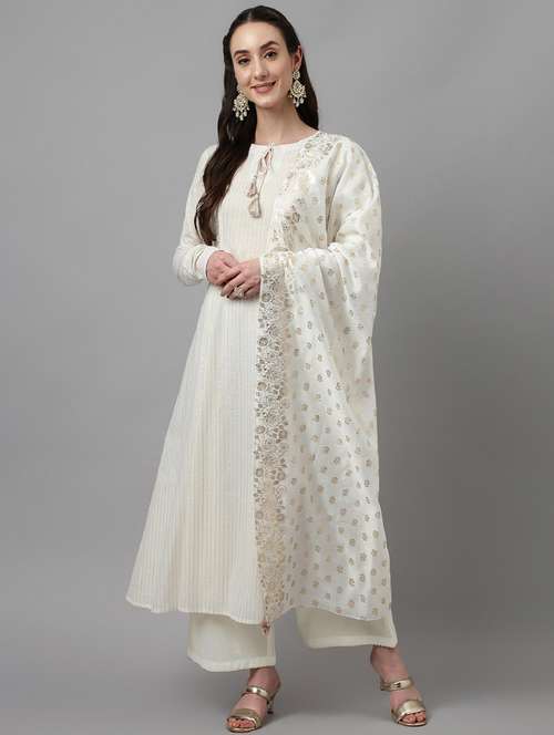 women white long sleeve kurta palazzo with dupatta set - 20895362 - Standard Image - 0