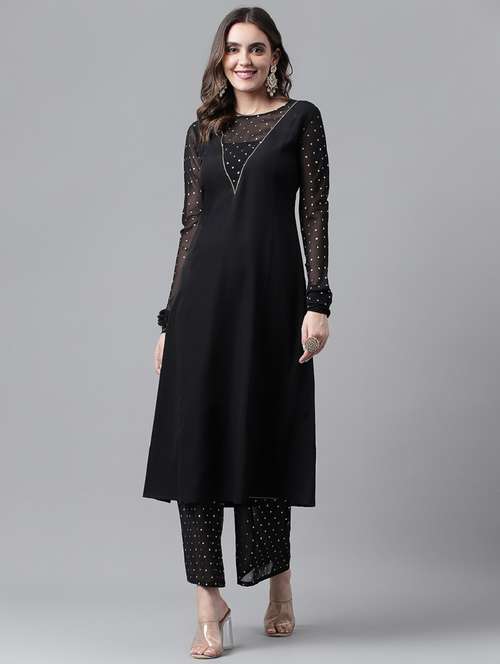 women black round neck kurta palazzo set