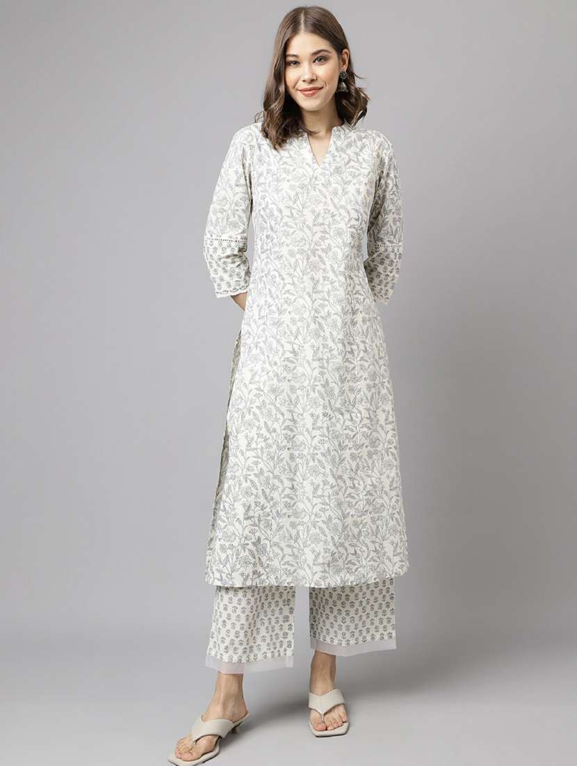women white floral printed kurta palazzo set