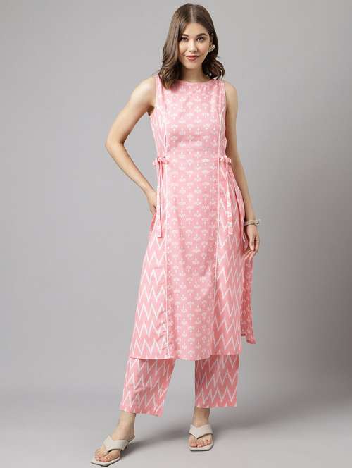women peach round neck kurta palazzo set - 20895379 - Standard Image - 0