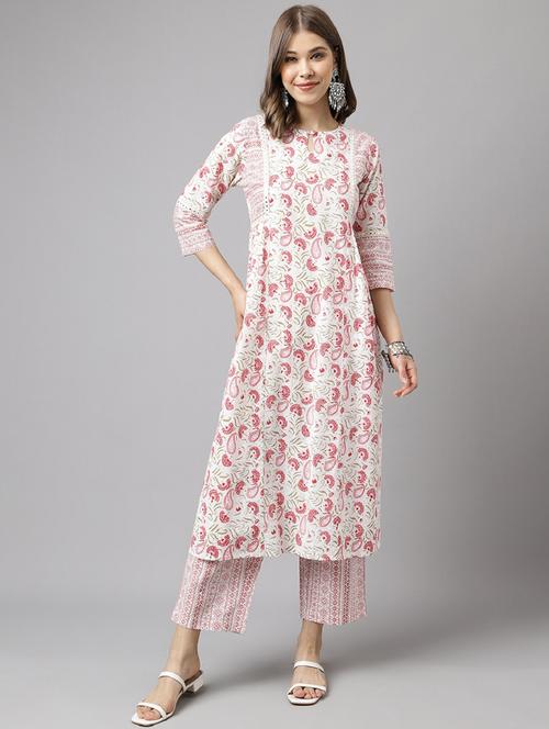 women white key hole neck kurta palazzo set  - 20895380 -  Standard Image - 0