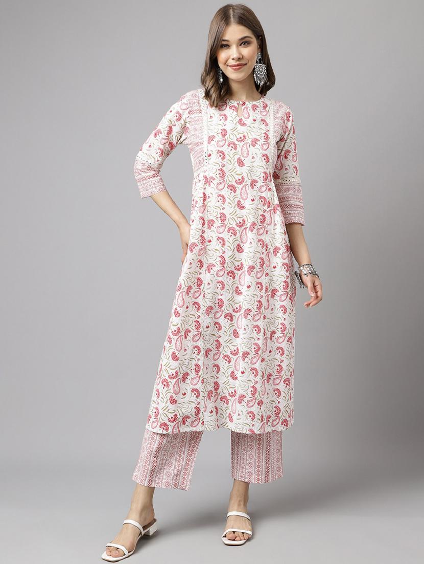 women white key hole neck kurta palazzo set  - 20895380 -  Zoom Image - 0