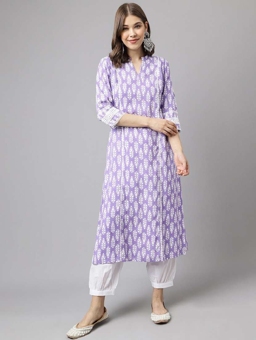 women lavender floral printed kurta salwar set