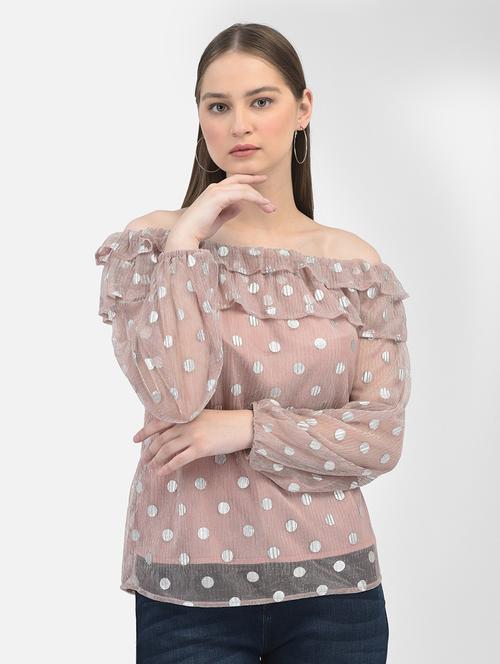 women peach foil printed regular top - 20895415 -  Standard Image - 0