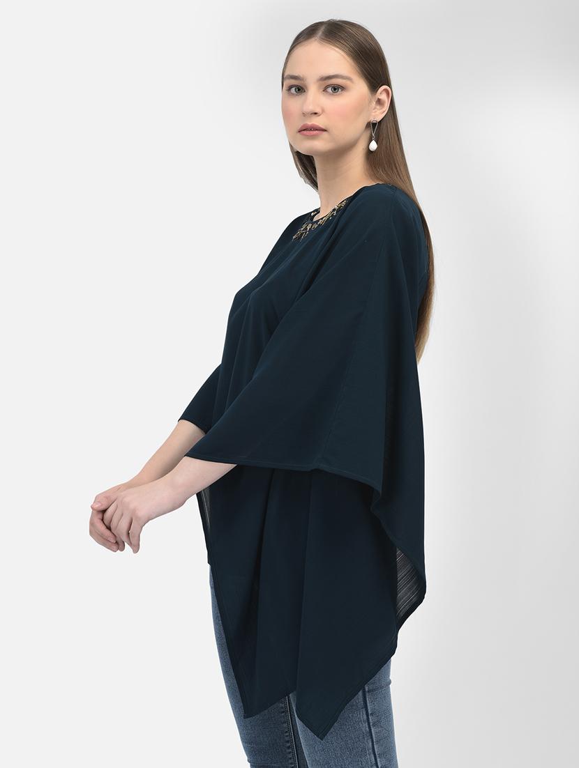 neck embroidered solid color regular top - 20895416 - Standard Image - 2