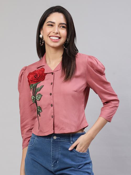 pink embroidered rayon shirt top - 20895864 -  Standard Image - 0