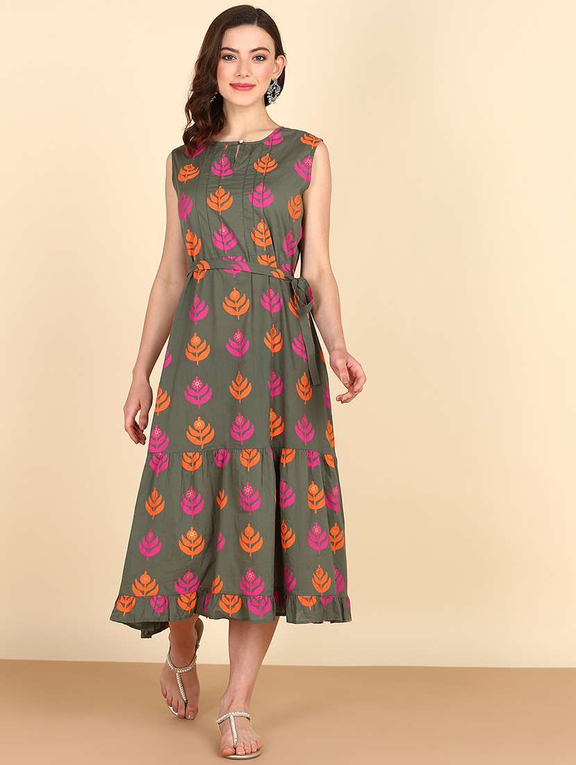 women green printed fit & flare dress - 20895882 - Zoom Image - 0