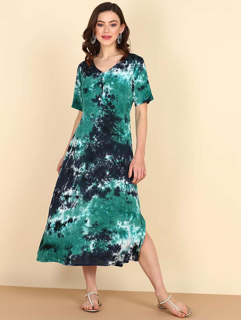 women green tie & dye a-line dress