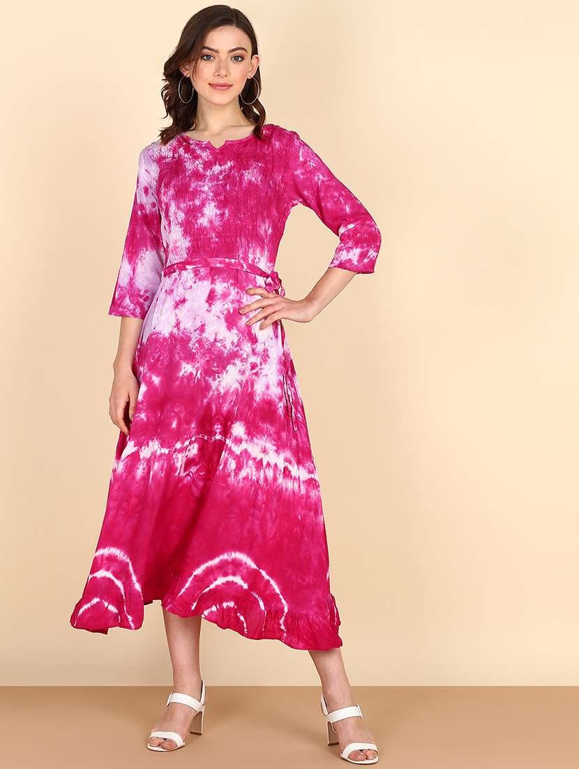 women magenta tie & dye a-line dress