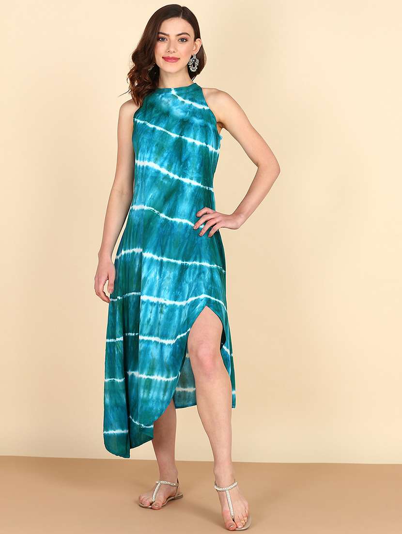 women turquoise tie & dye high slit dress - 20895893 -  Zoom Image - 0