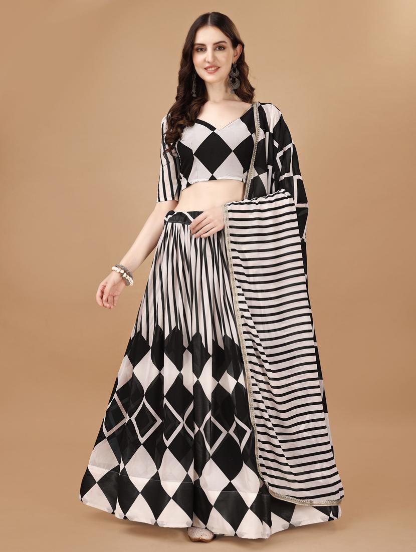 women black flared lehenga choli with dupatta