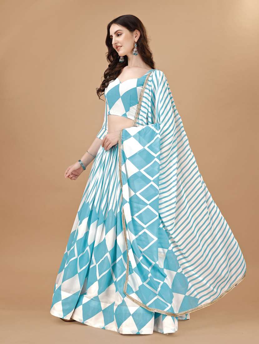 women light blue flared lehenga choli with dupatta - 20895895 - Standard Image - 2