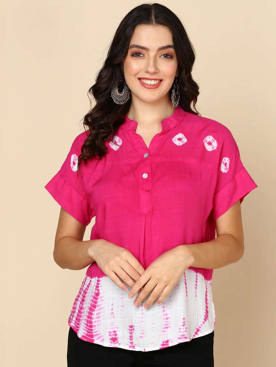 women pink relaxed fit tie & dye regular top