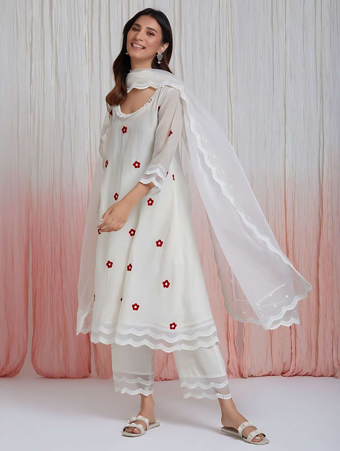 women round neck embroidered a-line kurta