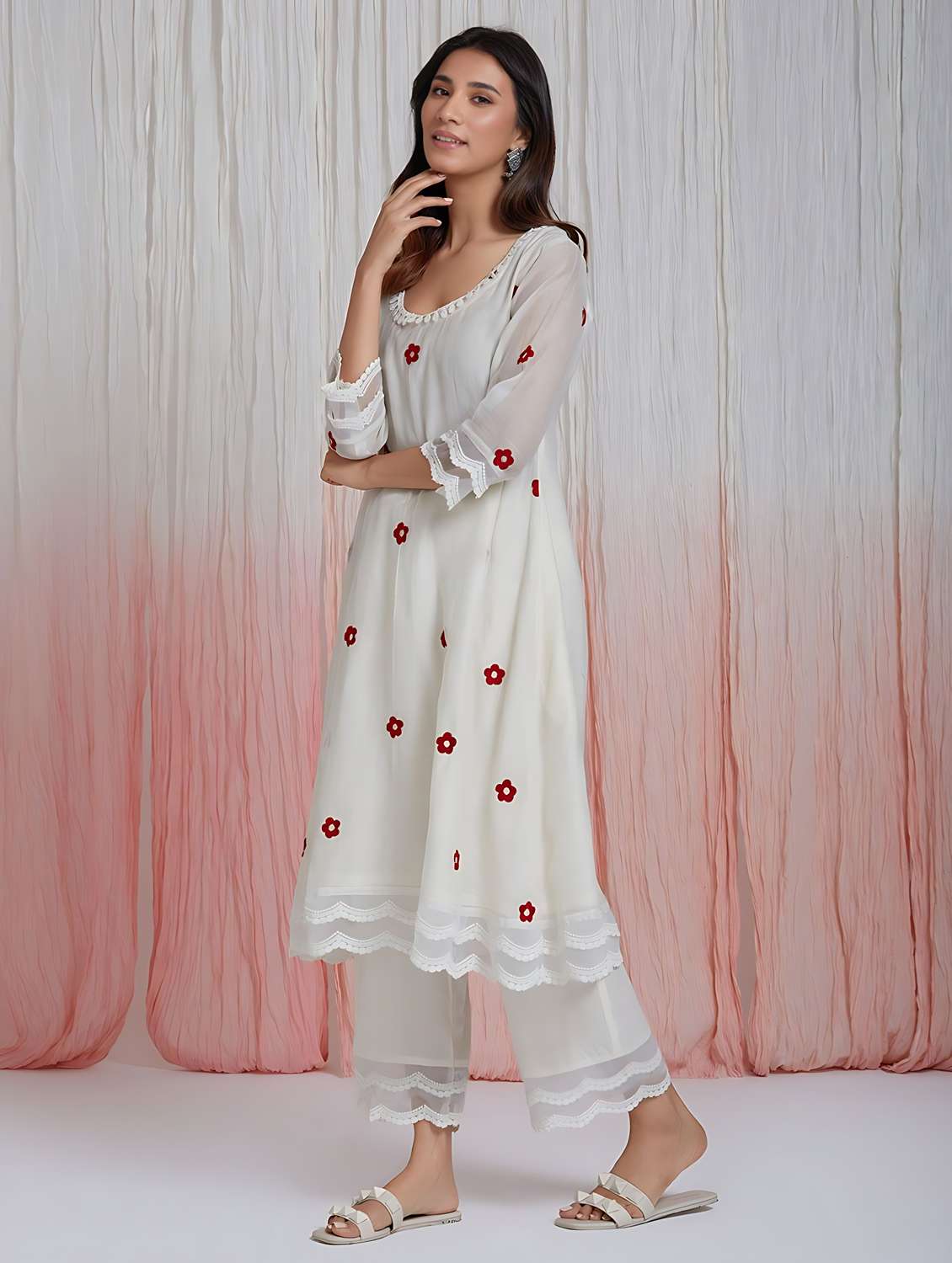 women round neck embroidered a-line kurta - 20895981 -  Standard Image - 2