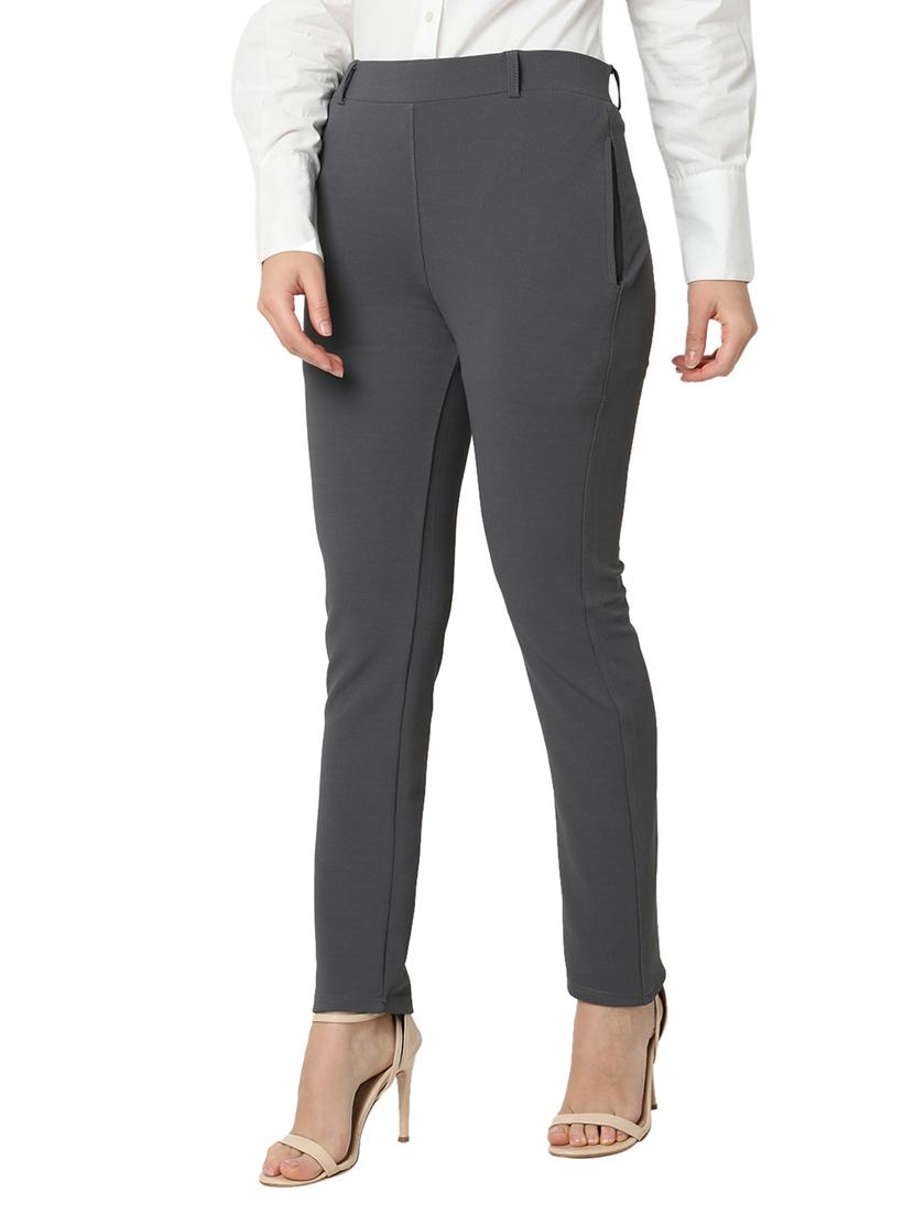 women solid cotton lycra flat front trouser - 20895990 - Standard Image - 2
