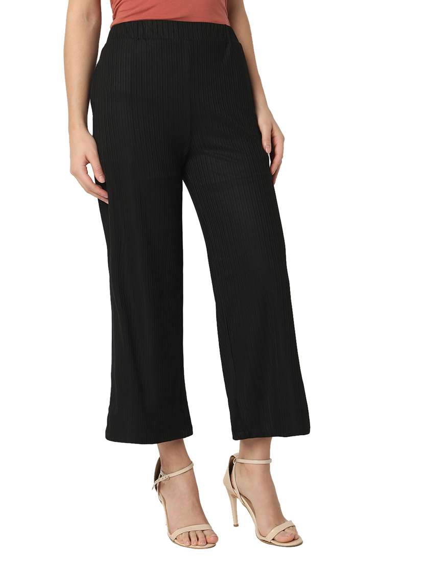 women solid cotton lycra flat front trouser - 20895991 - Standard Image - 2