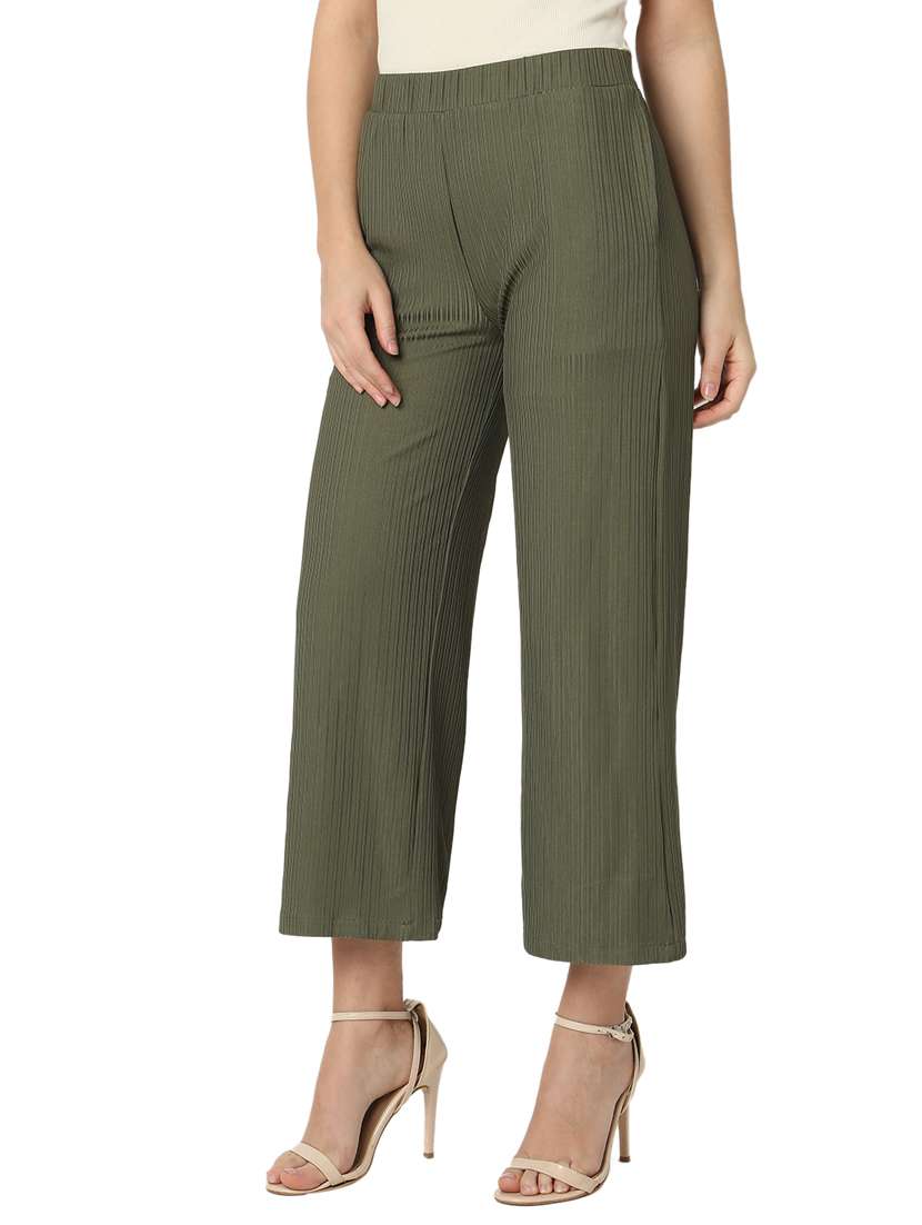 women solid cotton lycra flat front trouser - 20895995 - Standard Image - 2