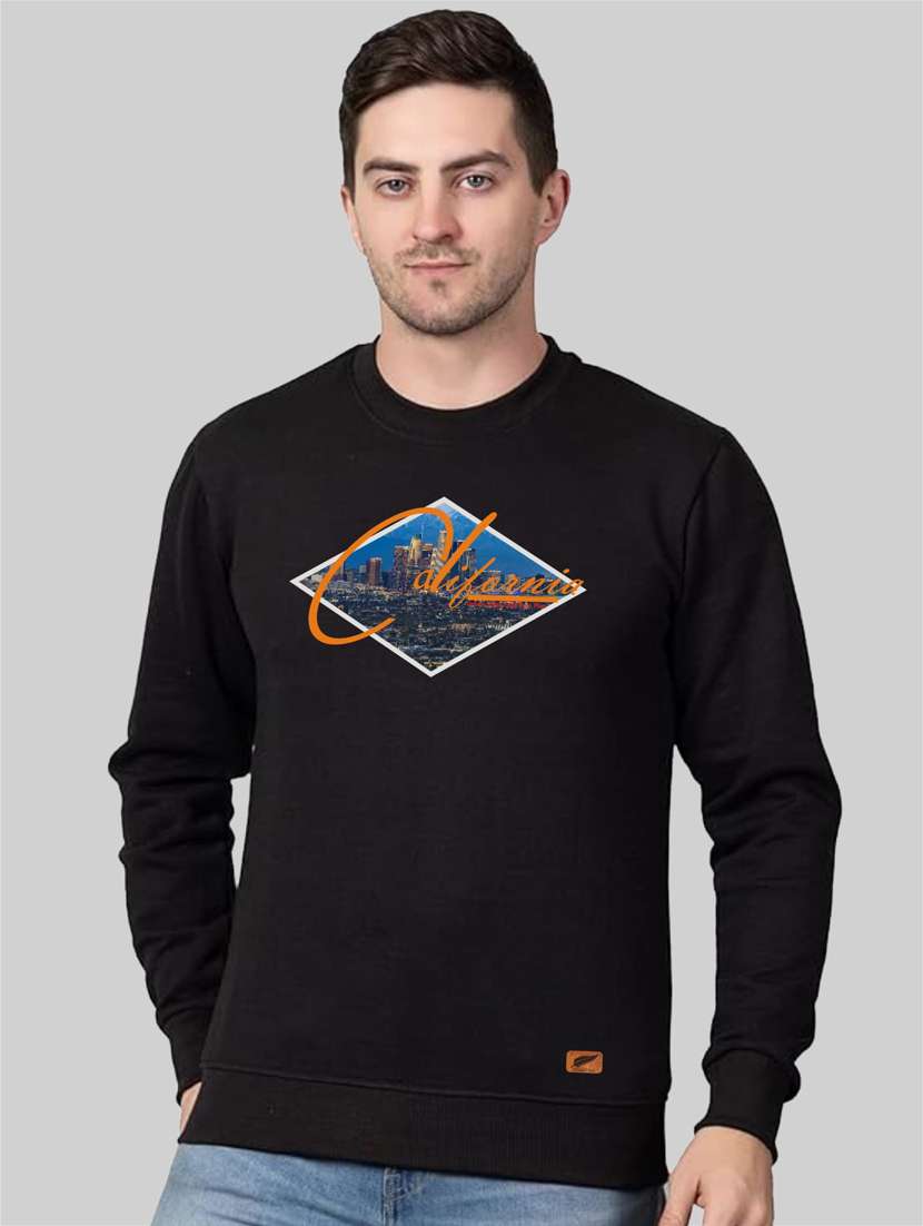 black fleece chest print sweatshirt