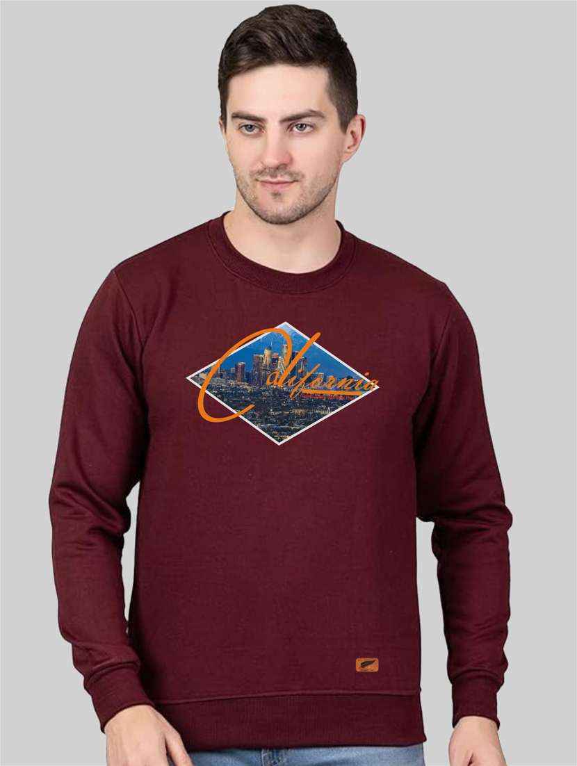 maroon fleece chest print sweatshirt