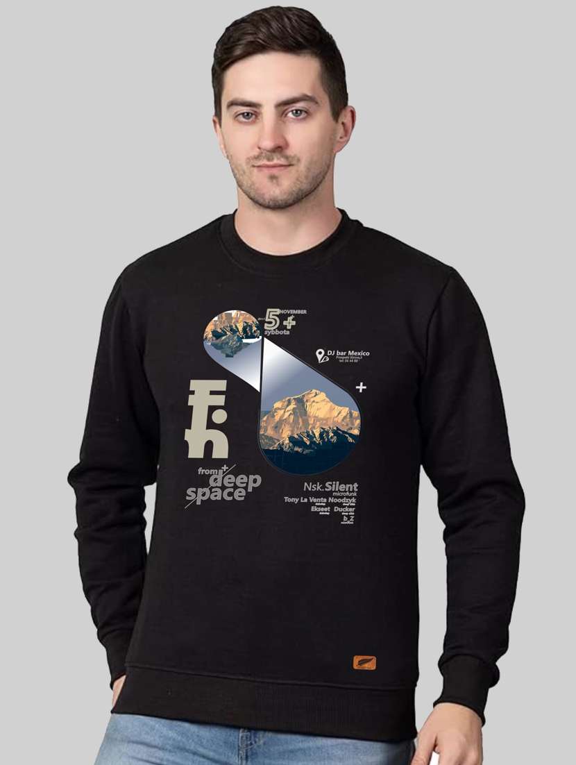 black fleece chest print sweatshirt