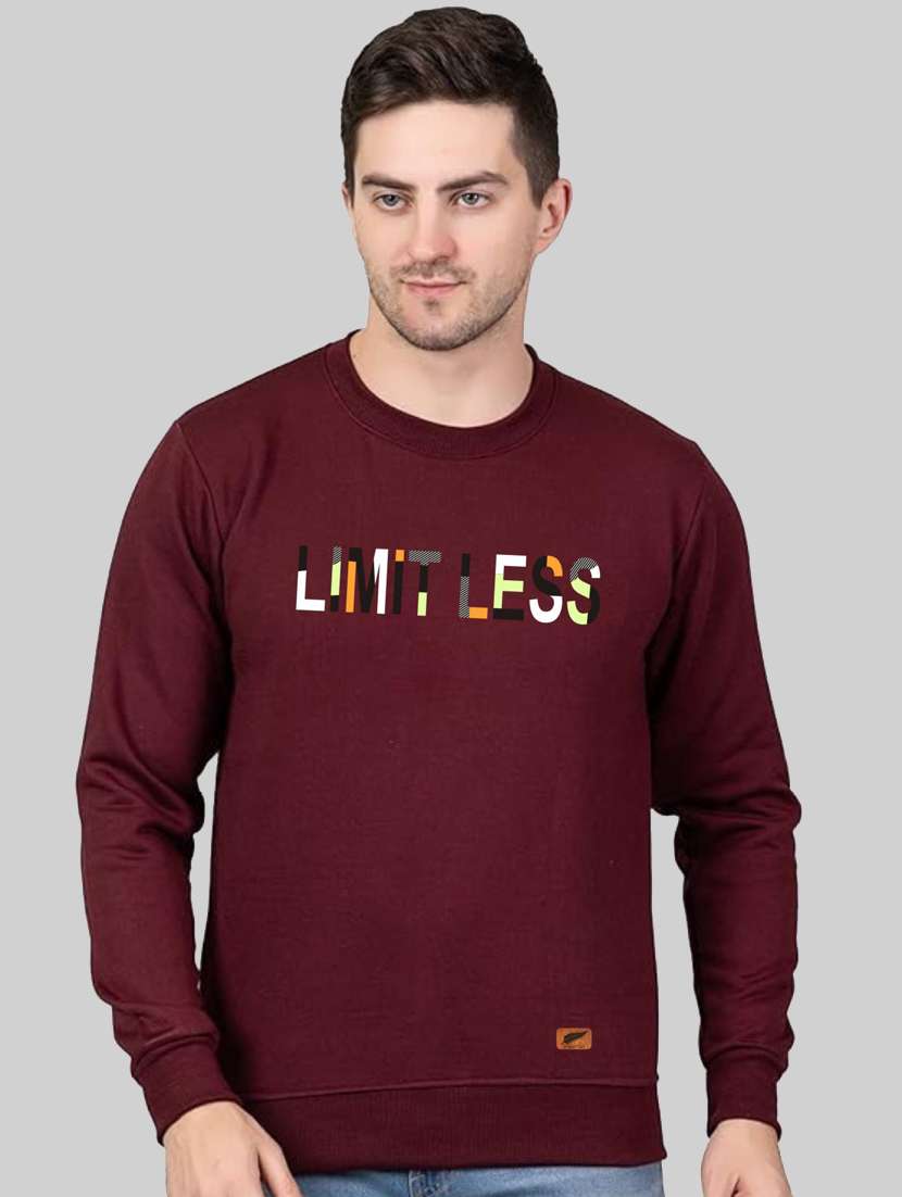 maroon fleece chest print sweatshirt