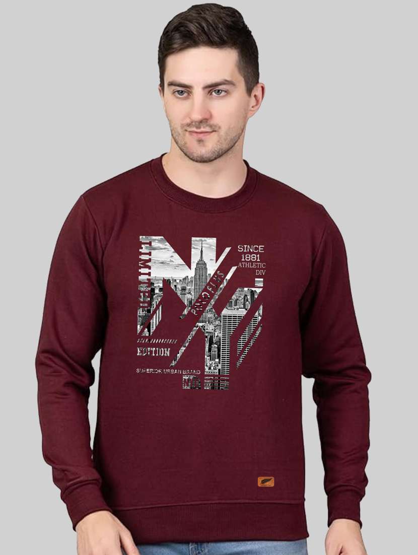 maroon fleece chest print sweatshirt