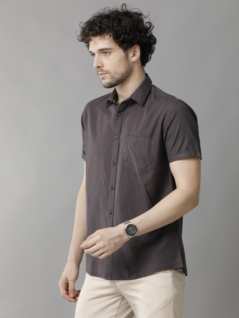dark grey linen blend casual shirt - 20900754 - Standard Image - 2