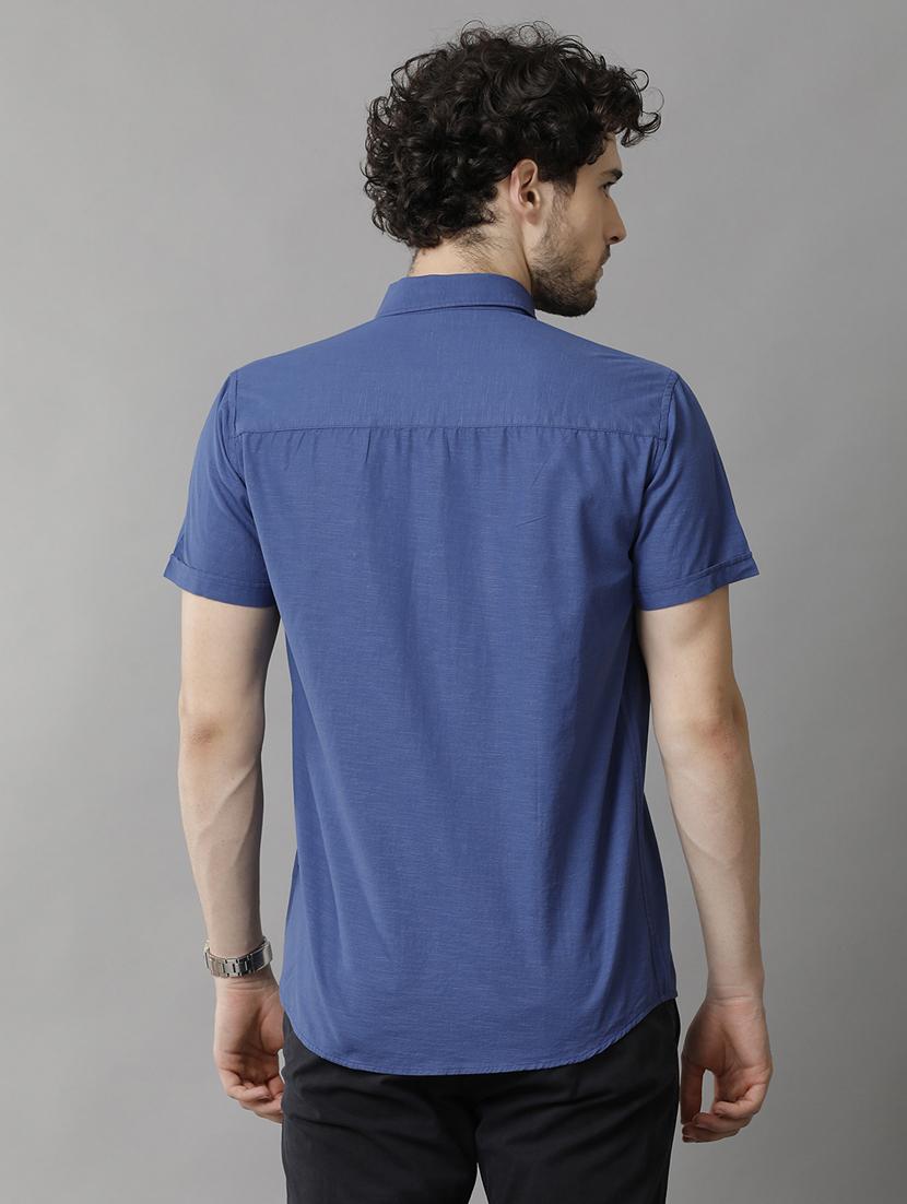 indigo linen blend casual shirt - 20900762 - Standard Image - 2