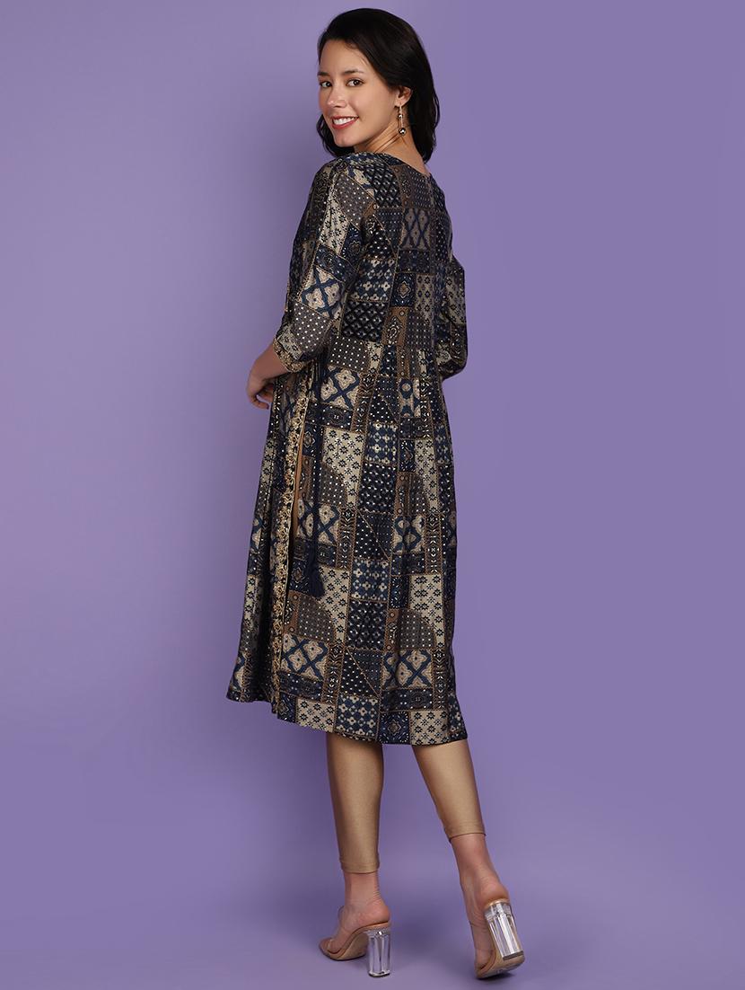 women blue round neck flared kurta - 20901262 - Standard Image - 2
