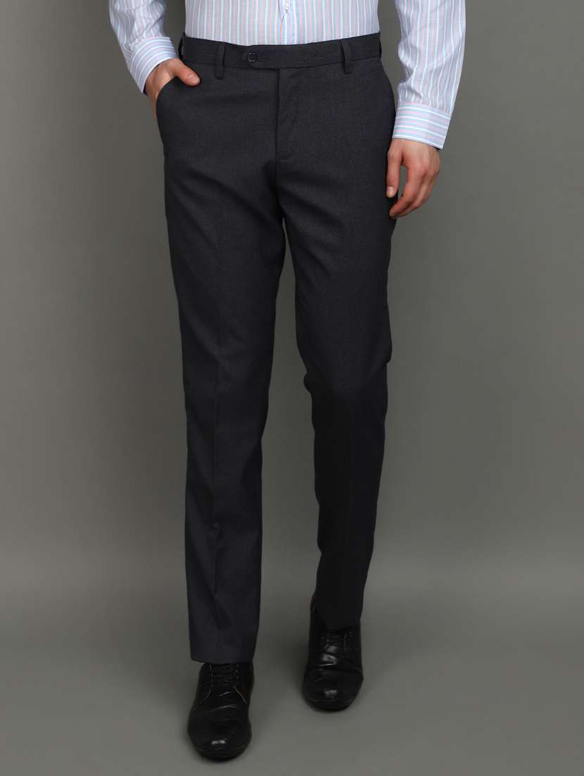 blue cotton flat front  formal trouser