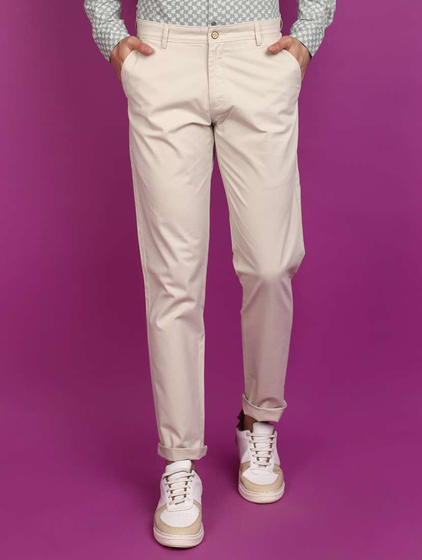 men solid ankle length chinos 