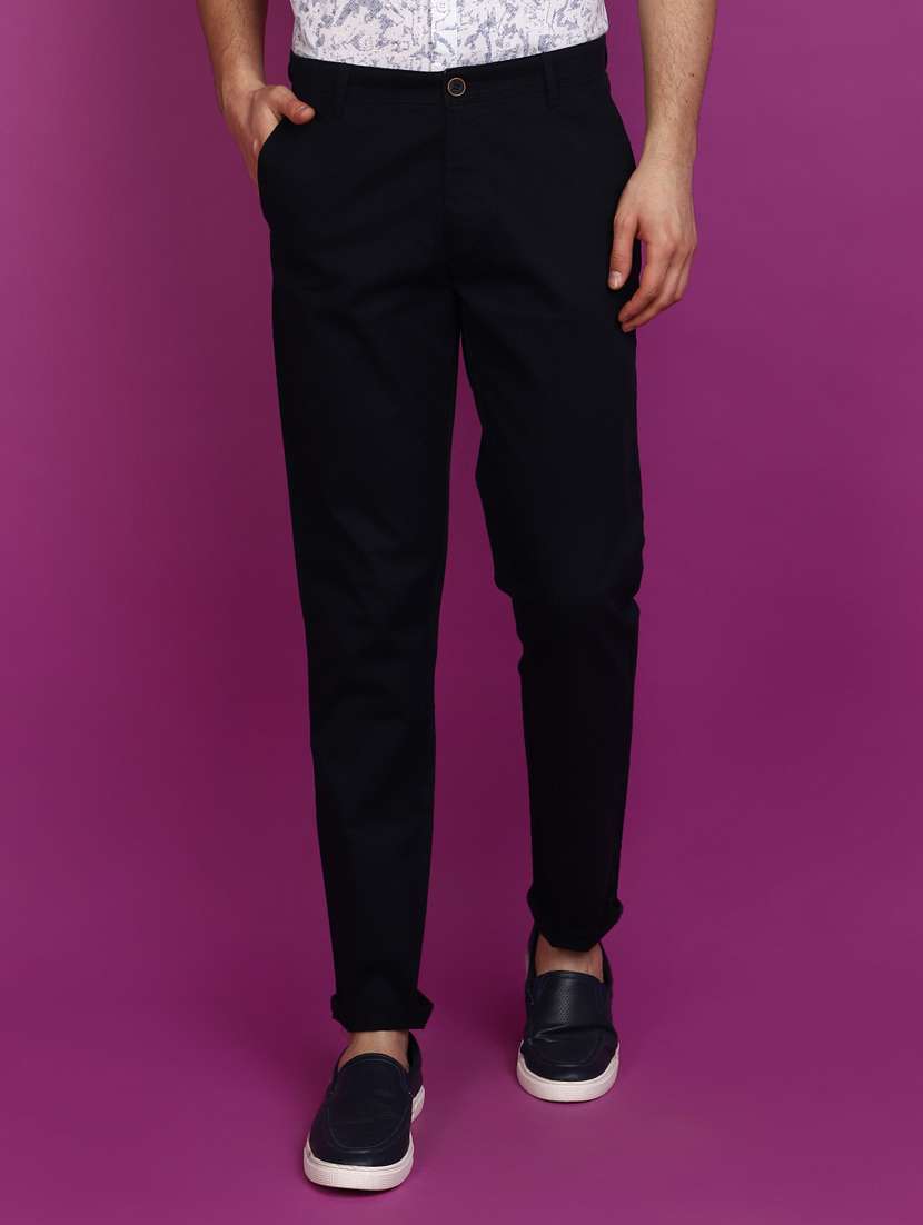 men solid full length chinos 