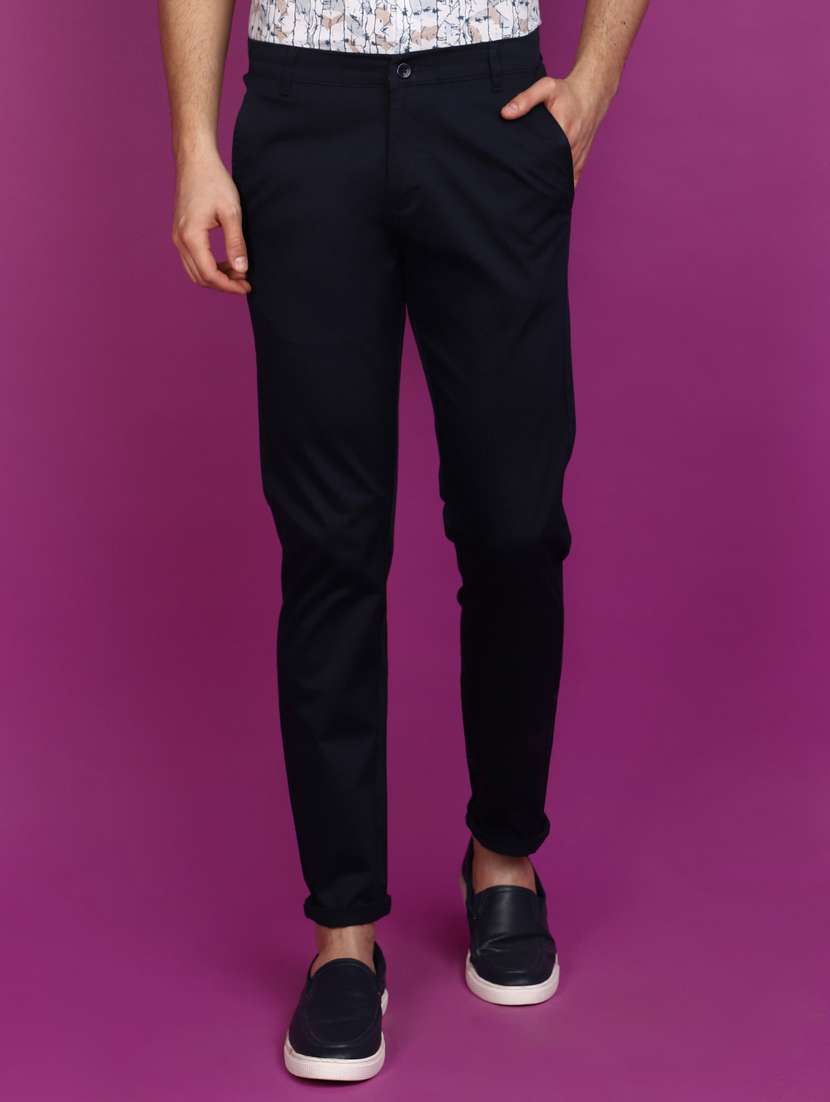 men solid full length chinos 