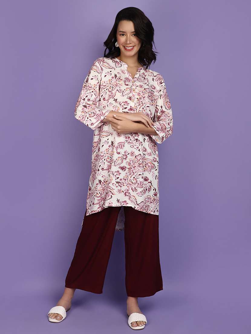 women white printed kurta palazzo set