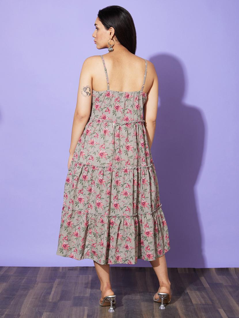 taupe floral printed tiered ethnic dress - 20901425 - Standard Image - 2