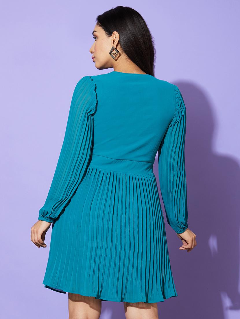 women teal solid fit & flare dress - 20901430 - Standard Image - 2