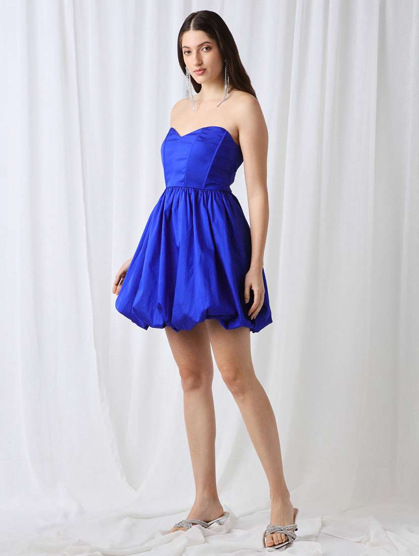 globus women blue strapless sweetheart neck panelled balloon party dress - 20901434 - Standard Image - 2