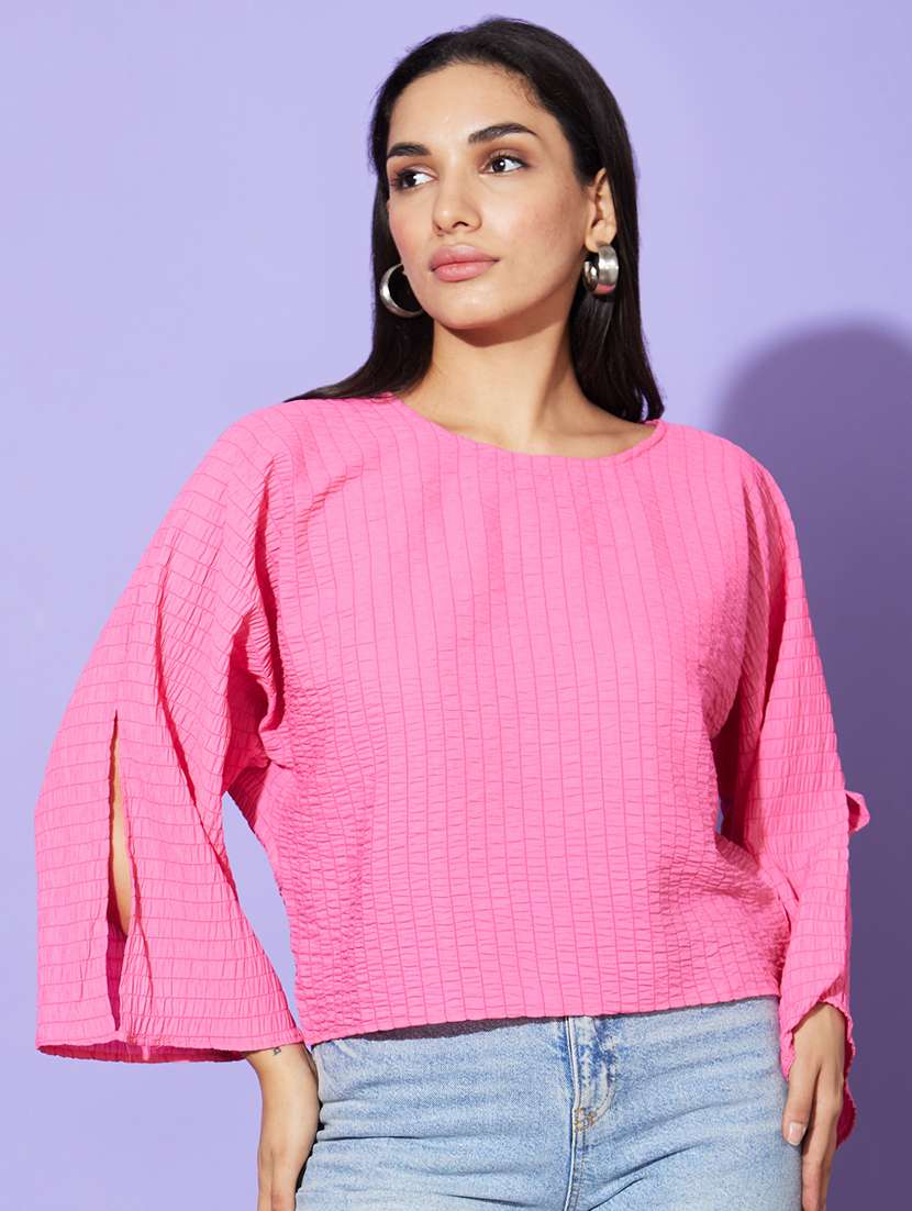 women pink self-designed regular top