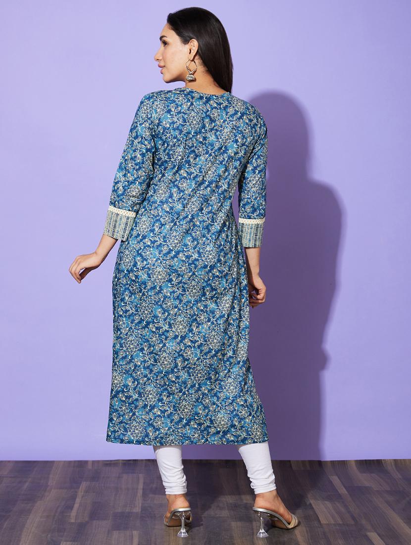 blue printed a-line kurta - 20901502 - Standard Image - 2