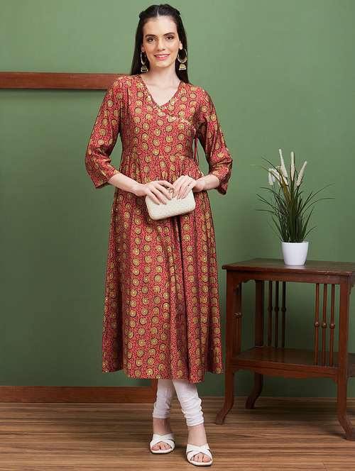 maroon printed anarkali kurta - 20901508 -  Standard Image - 0