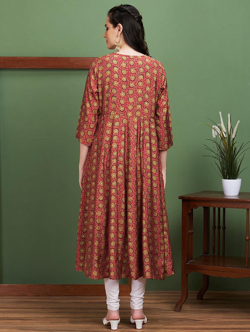 maroon printed anarkali kurta - 20901508 - Standard Image - 2